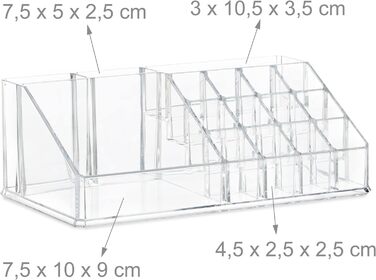 Relaxdays 2 x Make Up Organizer klein, 2-teilige Schminkaufbewahrung mit Schubladen, stapelbares Kosmetikregal, transparent