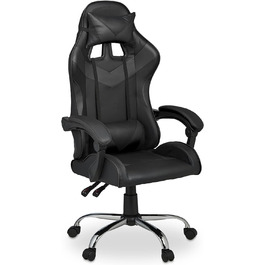 Relaxdays Gaming Stuhl, Racing Look, drehbar, höhenverstellbar, Kopf-& Lendenkissen, HxBxT: 133x68x60 cm, (Schwarz)