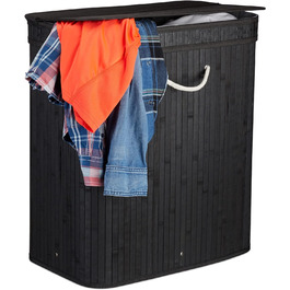 Wäschekorb Bambus, rechteckiger Wäschesortierer, 2 Fächer, faltbar, 95 l