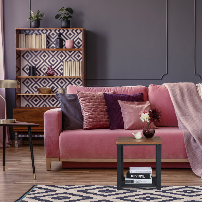Relaxdays Beistelltisch Industrial mit 2 Ablagen