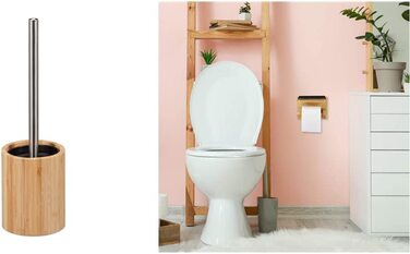 Relaxdays Silikon Toilettenbürste, antibakteriell, Klobürste mit Wechselbürstenkopf, Bambus Bürstenhalter, natur/silber, 1 Stück (Bundle mit Toilettenpapierhalter)