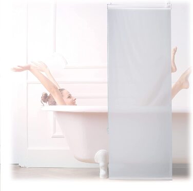 Relaxdays Duschrollo,  Seilzugrollo für Dusche & Badewanne, Decke & Fenster, Badrollo wasserabweisend, weiß, PVC, Aluminium, Kunststoff (60x240 cm)