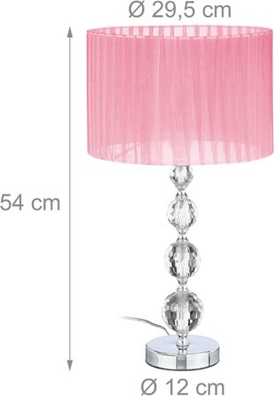 Relaxdays Tischlampe, Nachttischlampe im Kristalldesign, HxD: 54 x 29,5 cm, E27 Fassung, Tischleuchte mit Schirm, rosa