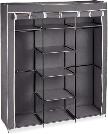 Relaxdays Stoffkleiderschrank, 9 Fächer, 2 Kleiderstangen, HBT: 173 x 148 x 43 cm, Camping, Keller, Faltschrank, anthrazit, Stoff