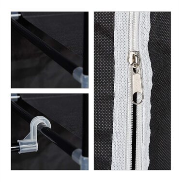 Relaxdays Stoffschrank, mit Kleiderstange & 5 Fächern, HBT: 174 x 107 x 42,5 cm, stabiler Faltschrank mit Bezug, schwarz