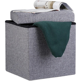Relaxdays Faltbarer Sitzhocker, Fußablage, Sitzwürfel aus Leinen, mit Deckel, 38x38x38 cm, dunkelgrau
