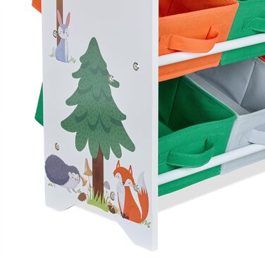 Relaxdays Kinderregal mit 6 Boxen & 2 Hängefächern, 74x62,5x31 cm, Spielzeugregal, bunt