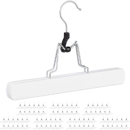 Relaxdays Hosenspanner Holz, 12 Stk., 360° drehbarer Haken, Filzschutz, HBT: 17x25x2,3cm, Kleiderbügel Hose, weiß