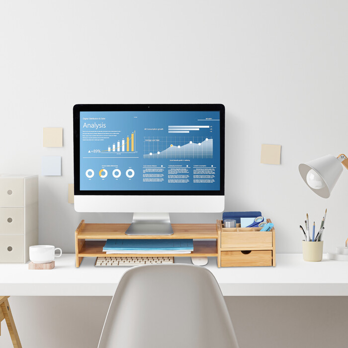 Relaxdays Bambus Monitorständer mit Stauraum