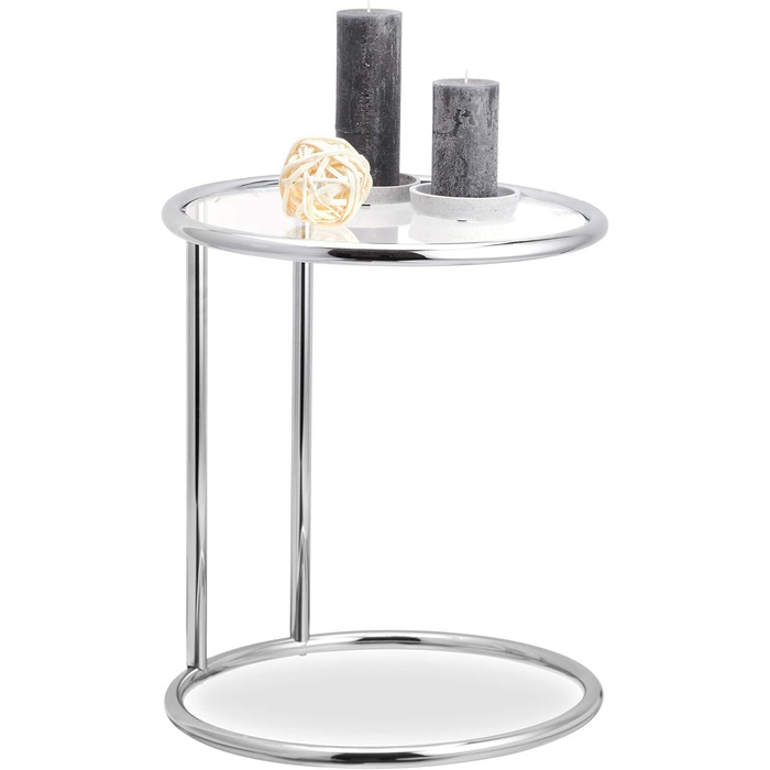 Relaxdays, Silber runder Beistelltisch, Metallgestell, Glasplatte, Wohnzimmertisch, Deko, Designer Tisch, HxD 53 x 45 cm, Standard