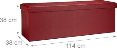 Relaxdays Faltbare Sitzbank XL Kunstleder, 38x114x38 cm, Sitztruhe mit Stauraum, Dunkelrot