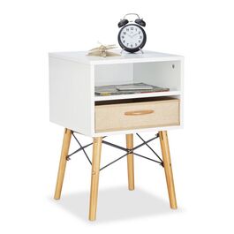 Relaxdays Nachttisch weiß mit faltbarer Schublade