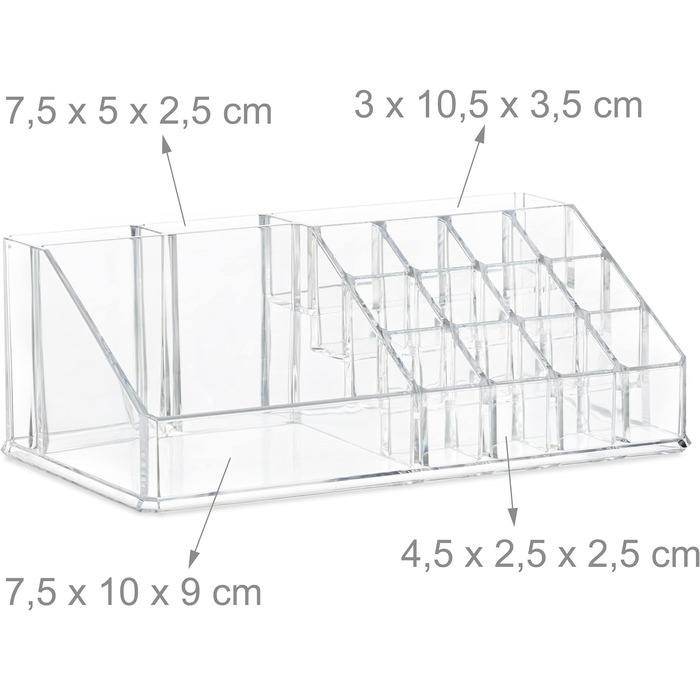 Relaxdays 2 x Make Up Organizer klein, 2-teilige Schminkaufbewahrung mit Schubladen, stapelbares Kosmetikregal, transparent