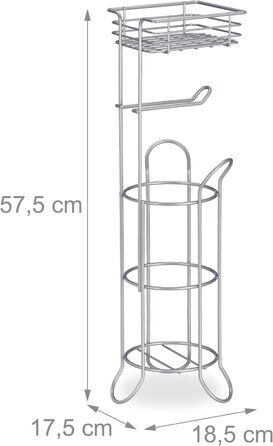 Relaxdays Toilettenpapierhalter stehend, mit Ablage, 3 Rollen Klopapier, modern, Metall, HBT: 57,5x18,5x17,5 cm, silber