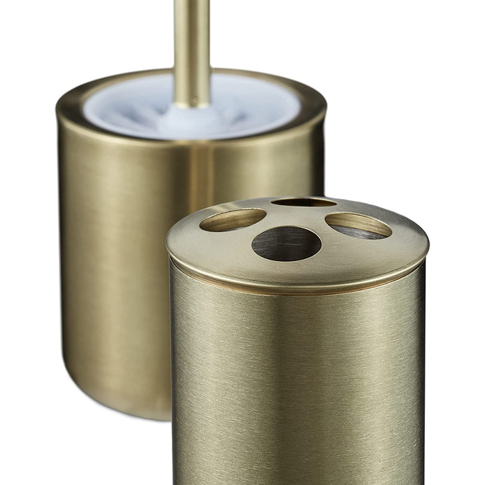 Relaxdays Badezimmer Set, 5-teilig, Badaccessoires Edelstahl gebürstet, komplette Badezimmerausstattung, modern, Gold, 100388