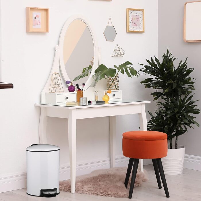 Relaxdays Kosmetikeimer 3 Liter, Treteimer mit Absenkautomatik, entnehmbarer Inneneimer, kleiner Mülleimer Bad, hellgrau