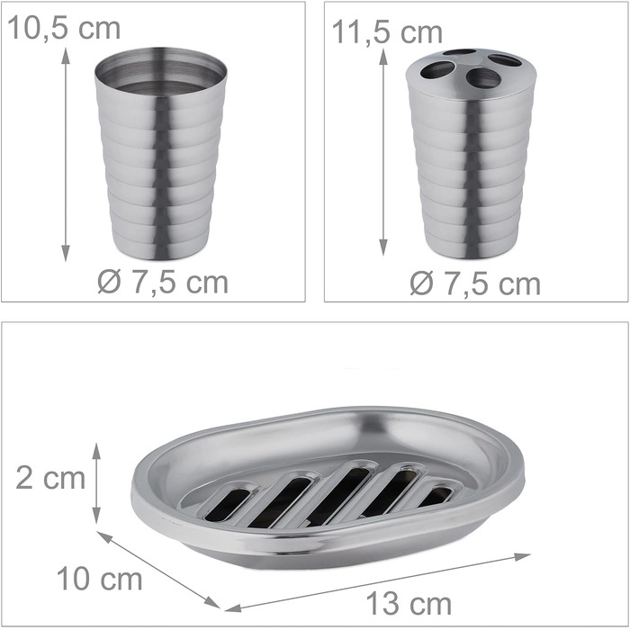 Relaxdays 5-tlg. Badezimmer Set, Edelstahl poliert, moderne Badaccessoires, Silber