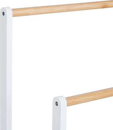 Relaxdays Handtuchständer, 2 Stangen, MDF & Bambus, 91,5x57x25 cm, freistehend, weiß/Natur