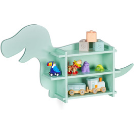 Relaxdays Kinderregal Dino, 2 Fächer, Bücherregal, HBT: 43,5x84x13,5 cm, türkis, Faserplatte