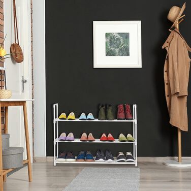 Relaxdays Schuhregal,  Stecksystem, 16 Paar Schuhe, Flur, erweiterbar, Metall & Kunststoff, Schuhablage, weiß, 10036200_349 (3 Ebenen)