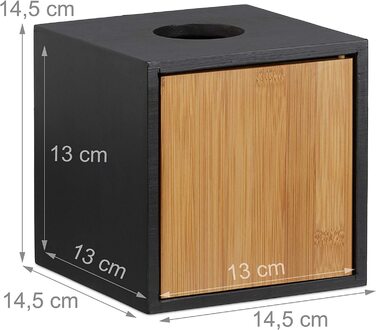 Relaxdays 2 x Kosmetiktücherbox im Set, Taschentuchbox quadratisch, Kosmetikbox Bambus, HxBxT: 14,5 x 14,5 x 14,5 cm, schwarz