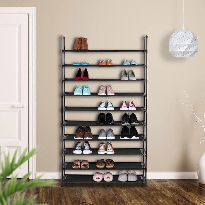Relaxdays XXL Schuhregal Stecksystem, 10 Ebenen, für 50 Paar Schuhe, Stoff Schuhständer HBT 176,5x99x29,5 cm, (Grau)