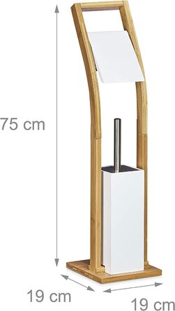 Relaxdays Stand WC Garnitur Holz HBT 75 x 19 x 19 cm Toilettenbürstenhalter aus Bambus mit Toilettenpapierhalter und Klobürst