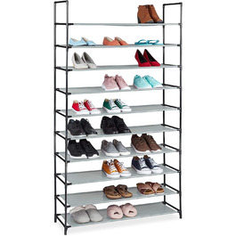 Relaxdays XXL Schuhregal Stecksystem, 10 Ebenen, für 50 Paar Schuhe, Stoff Schuhständer HBT 176,5x99x29,5 cm, (Grau)