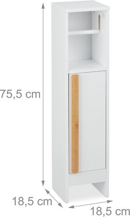 Relaxdays Toilettenpapierhalter stehend, Badezimmeregal HBT 75,5 x 18,5 x 18,5 cm, MDF & Bambus, WC Papier Schrank, weiß