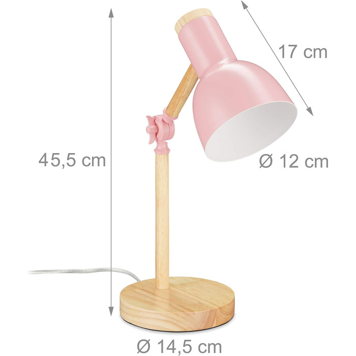 Relaxdays Retro Schreibtischlampe, verstellbar, Holz & Metall, E14, HxD 45,5x14,5 cm, Rosa