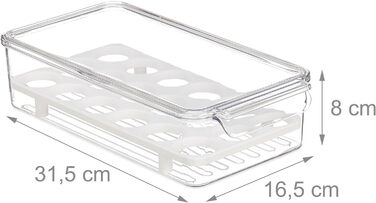 Relaxdays Eierbox, 18 Eier, Kühlschrank-Organizer, HBT: 8x16,5x31,5cm, transparent/weiß (50 Zeichen)