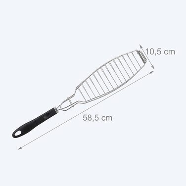Relaxdays Fischbräter 2er Set, Edelstahl, Gummigriff, 58,5 cm lang, Fischhalter zum Grillen, Grillkorb Fisch, Silber