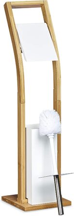 Relaxdays Stand WC Garnitur Holz HBT 75 x 19 x 19 cm Toilettenbürstenhalter aus Bambus mit Toilettenpapierhalter und Klobürst