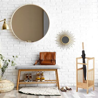 Relaxdays Schirmständer Bambus, eckig, 2 Griffe, H x B x T: ca. 64 x 25 x 26,5 cm, Umbrella Stand, Schirmhalter, natur