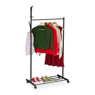 Relaxdays Schwarze Garderobe mit Rollen