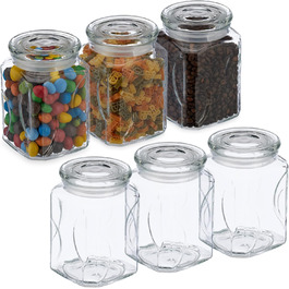 Relaxdays Vorratsgläser, 6er Set, 750 ml, luftdichte Glasbehälter