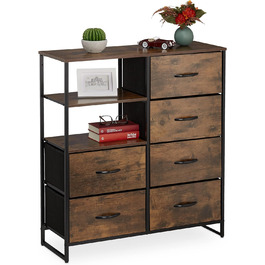 Relaxdays Kommode, 6 Schubladen, 3 Ablagen, Industrial, 92x84x32 cm, braun/schwarz, Eisen