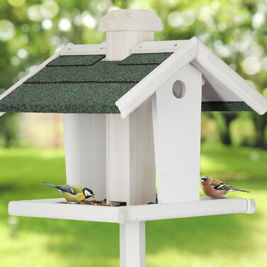 Relaxdays Weißes Vogelfutterhaus mit Ständer