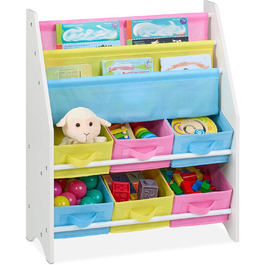 Relaxdays Kinderregal mit 6 Boxen, 2 Taschen, Spielzeugregal, HBT: 74x62,5x31 cm, bunt