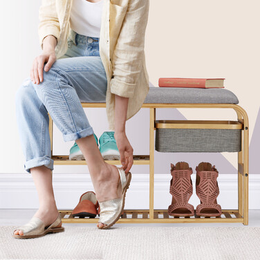 Relaxdays Schuhbank Bambus mit Sitzfläche