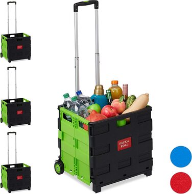 1 x Einkaufstrolley klappbar, Teleskop-Griff, 2 Gummi Rollen, bis 35 kg, Shopping Trolley, Aluminium, ABS, (Grün, 4er Pack)