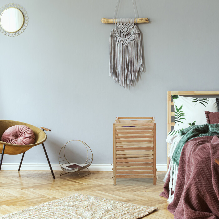Relaxdays Wäschekorb Walnussholz