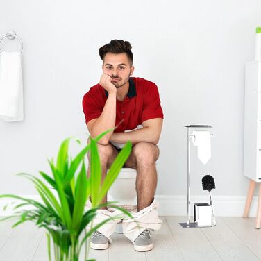 Relaxdays, Toilettenbürste u. Bürstenhalter, HxBxT 66 x 20 x 13 cm, schwarz-Silber WC Garnitur mit Toilettenpapierhalter, 13,5 x 20 x 66,5 cm