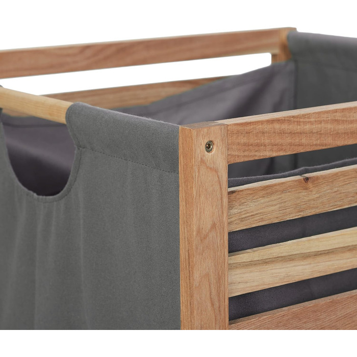 Relaxdays Wäschekorb Holzgestell, 60 L Stoffbeutel, HxBxT: 63,5 x 43 x 43 cm, ohne Deckel, Wäschesammler, Natur/grau