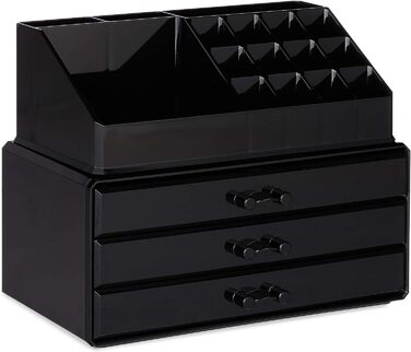 Relaxdays Make Up Organizer klein, 2-teilige Schminkaufbewahrung mit Schubladen, stapelbares Kosmetikregal,  1 Stück (Schwarz)