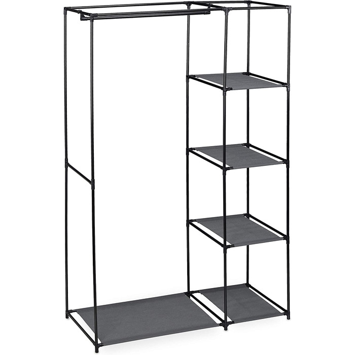 Relaxdays Stoffschrank mit Kleiderstange & 5 Ablagen, Faltschrank mit Reißverschluss, HBT: 161x105,5x45cm, anthrazit