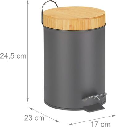 Relaxdays Mülleimer Bad, 3 l, Kosmetikeimer mit Absenkautomatik, Bambusdeckel, entnehmbarer Inneneimer, Treteimer, (Grau)