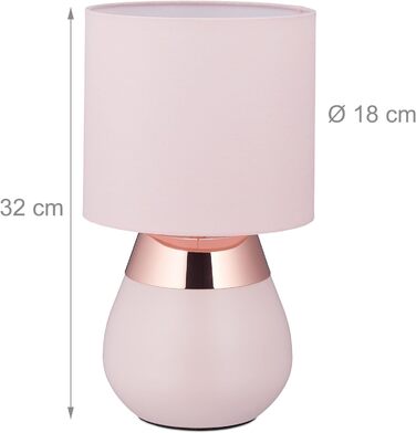 Relaxdays Nachttischlampe mit Touch, Tischlampe Wohn- & Schlafzimmer, Stoffschirm, E14, HxD: 32x18 cm, Touchlampe, rosa