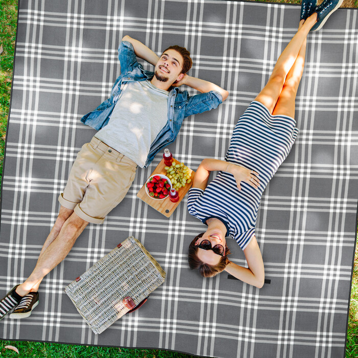 Relaxdays Picknickdecke grau kariert