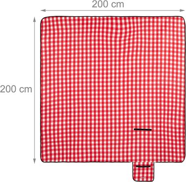 Relaxdays XXL Picknickdecke, 200 x 200 cm, Fleece Stranddecke, wärmeisoliert, wasserdicht, mit Tragegriff, rot/weiß